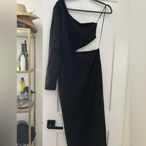 Zara black long dress with cutout side and chain detail